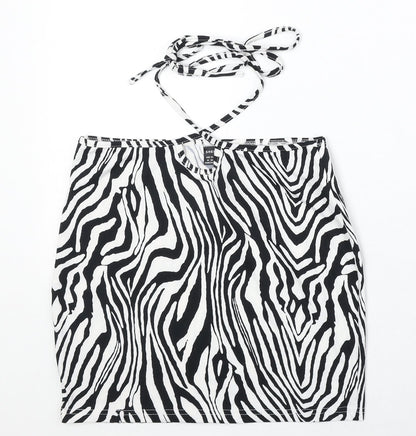 SheIn Womens White Animal Print Polyester Bandage Skirt Size M Tie - Zebra Pattern