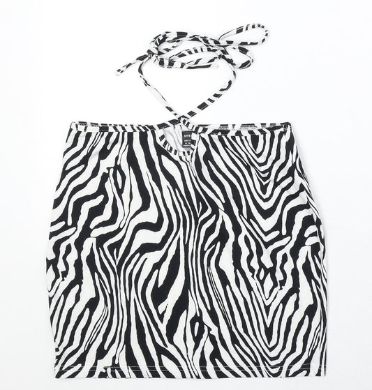 SheIn Womens White Animal Print Polyester Bandage Skirt Size M Tie - Zebra Pattern