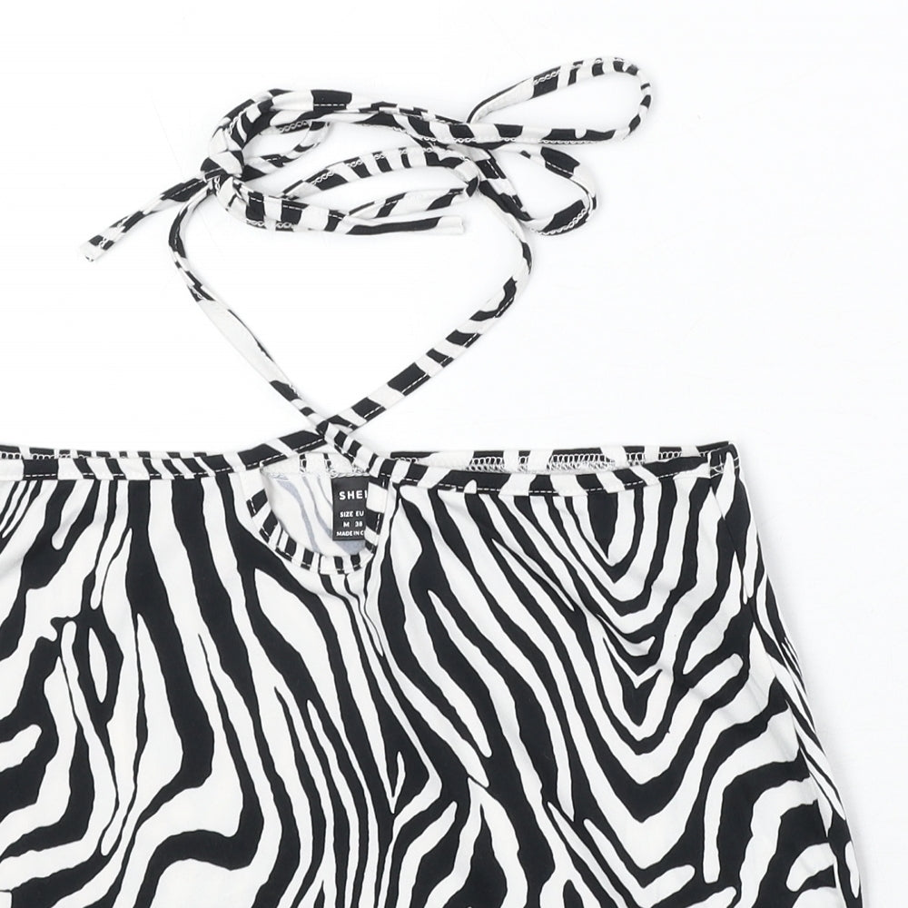 SheIn Womens White Animal Print Polyester Bandage Skirt Size M Tie - Zebra Pattern