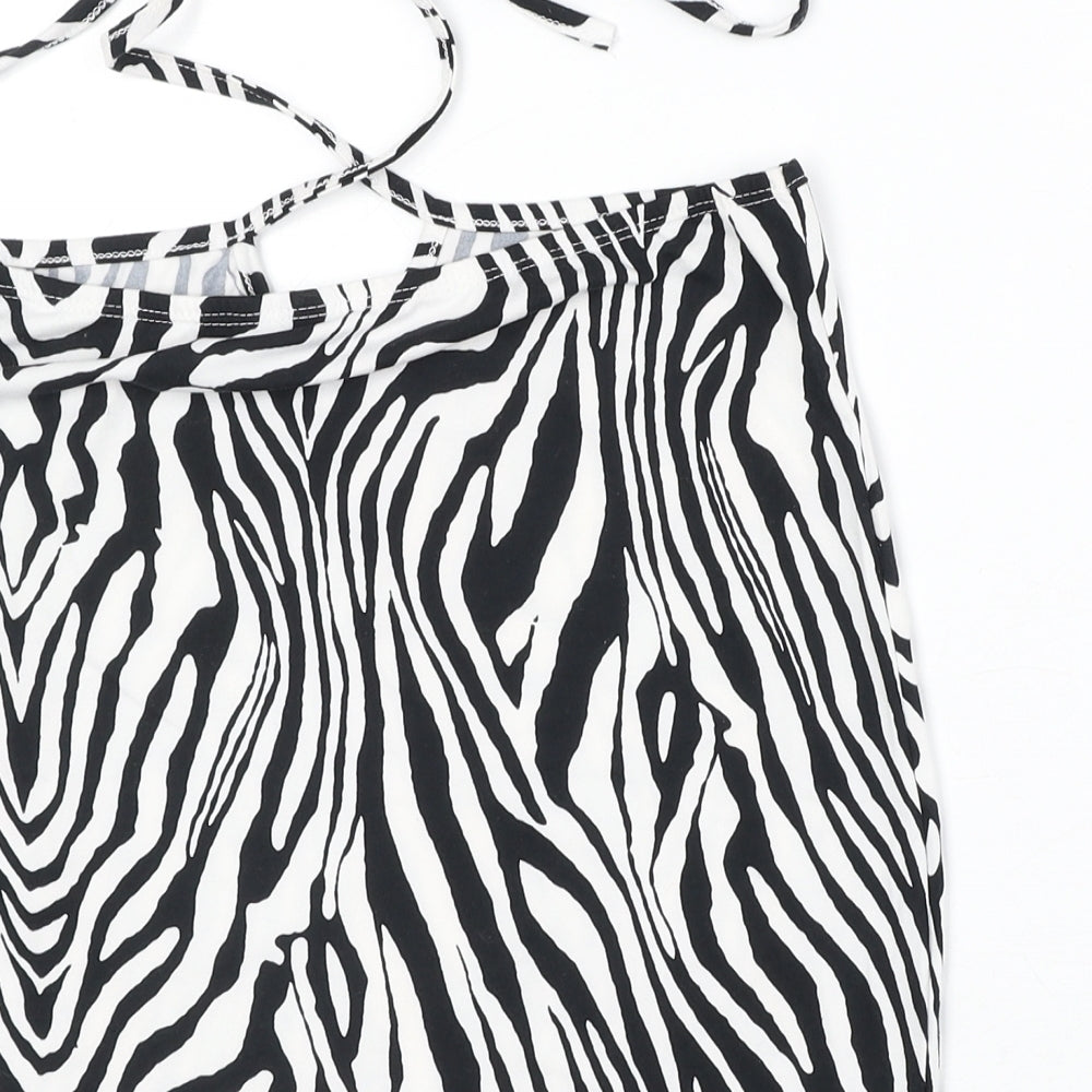 SheIn Womens White Animal Print Polyester Bandage Skirt Size M Tie - Zebra Pattern