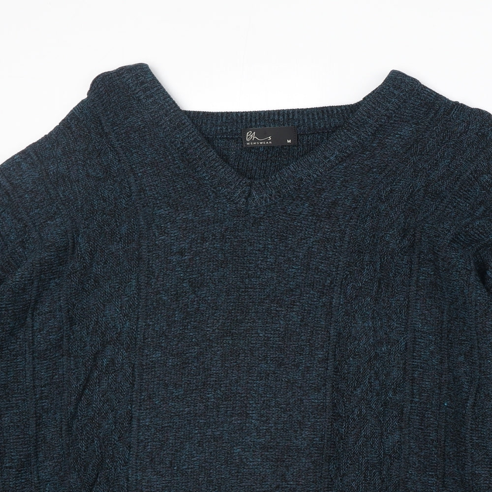 BHS Mens Blue V-Neck Acrylic Pullover Jumper Size M Long Sleeve