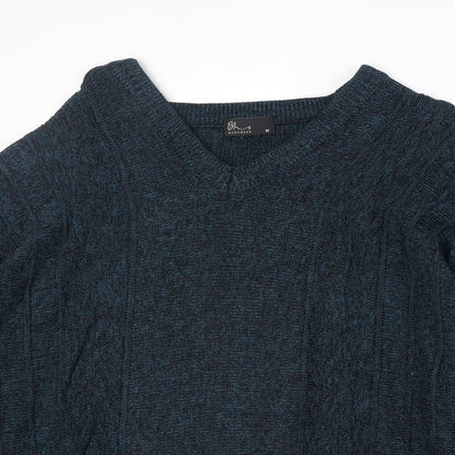 BHS Mens Blue V-Neck Acrylic Pullover Jumper Size M Long Sleeve