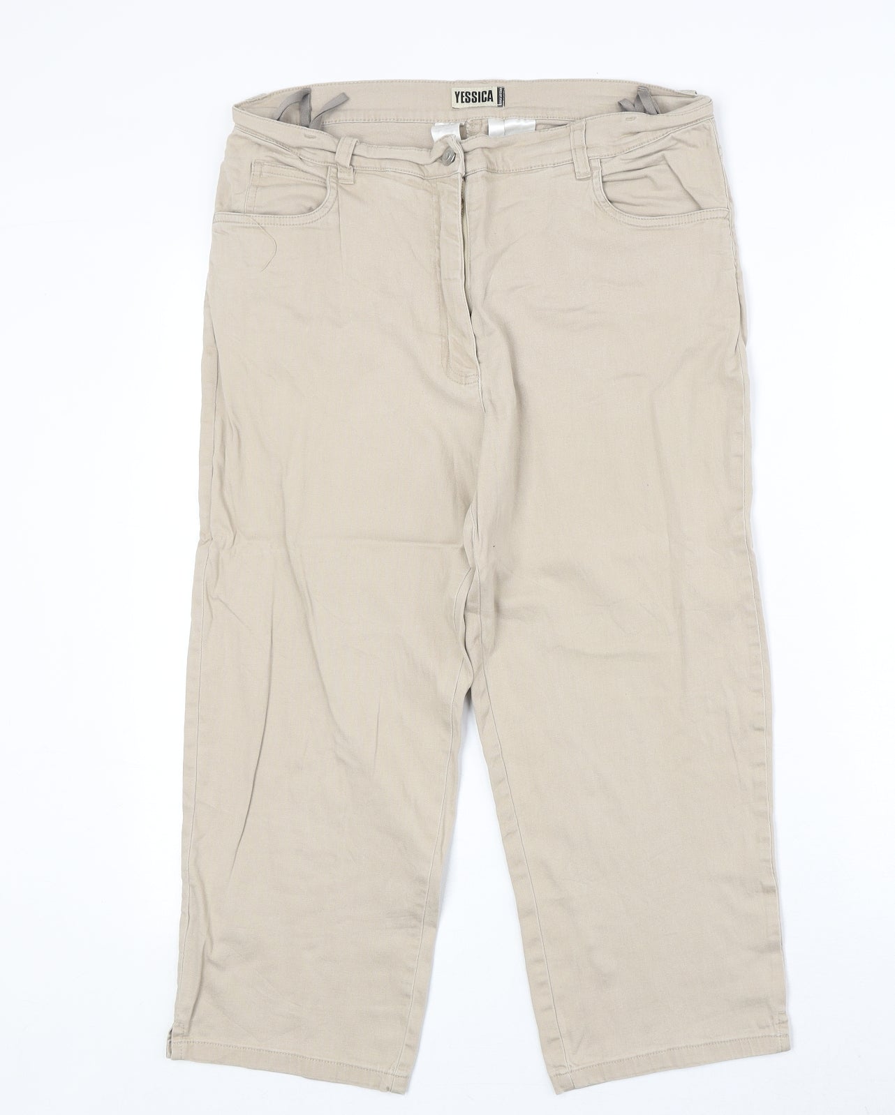 Yesscia Womens Beige Cotton Straight Jeans Size 32 in Regular Zip