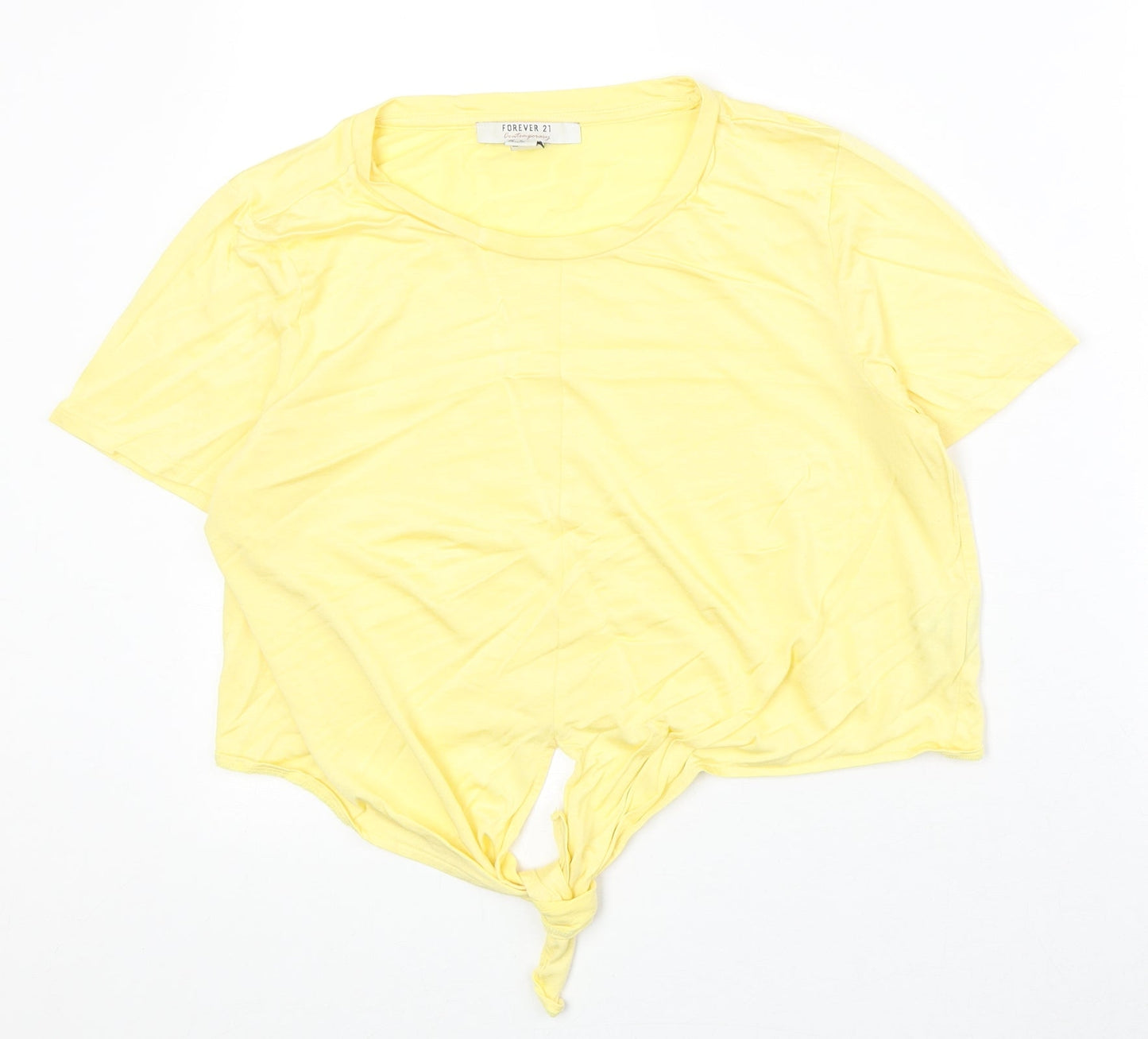 FOREVER 21 Womens Yellow Cotton Basic T-Shirt Size L Round Neck