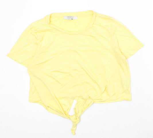FOREVER 21 Womens Yellow Cotton Basic T-Shirt Size L Round Neck