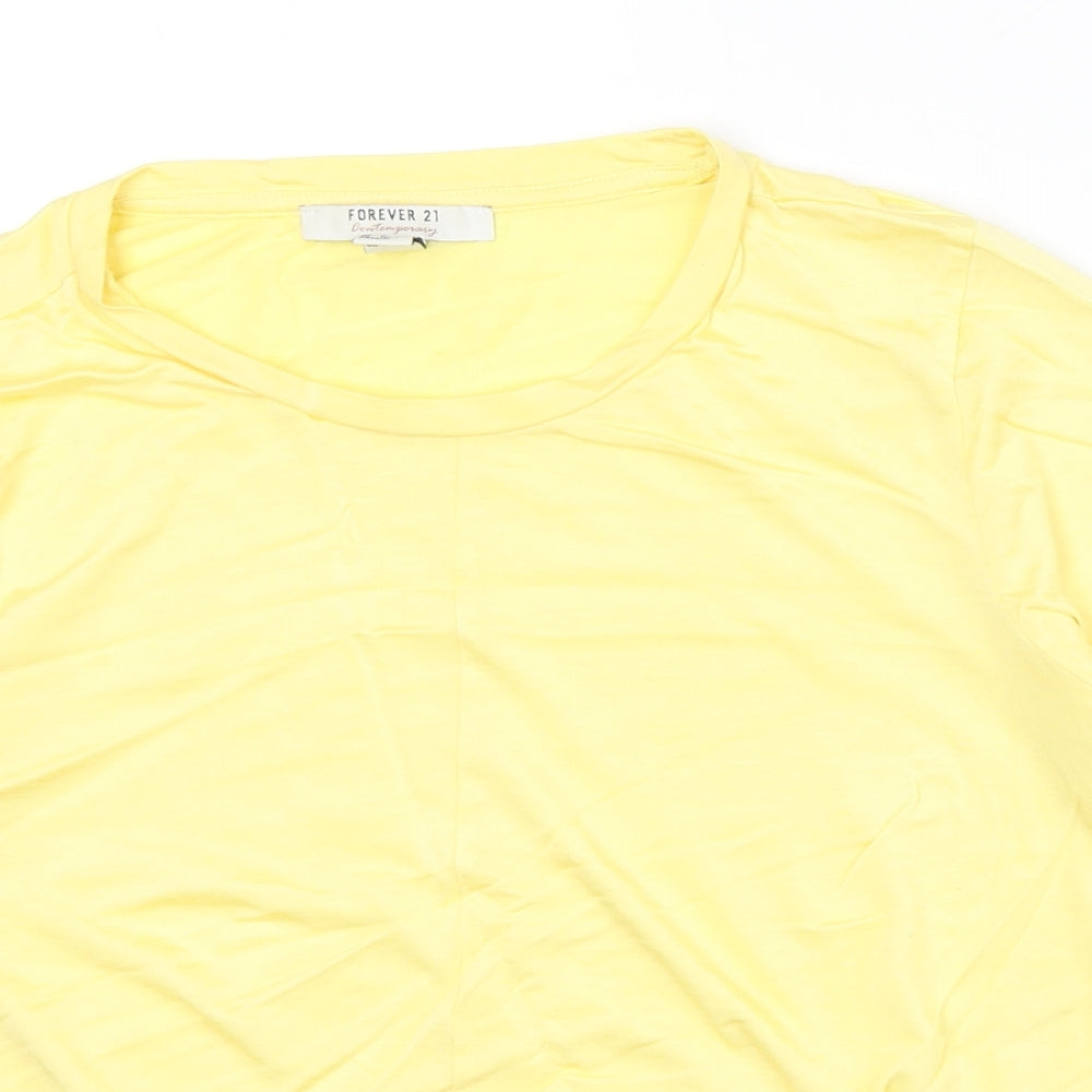 FOREVER 21 Womens Yellow Cotton Basic T-Shirt Size L Round Neck
