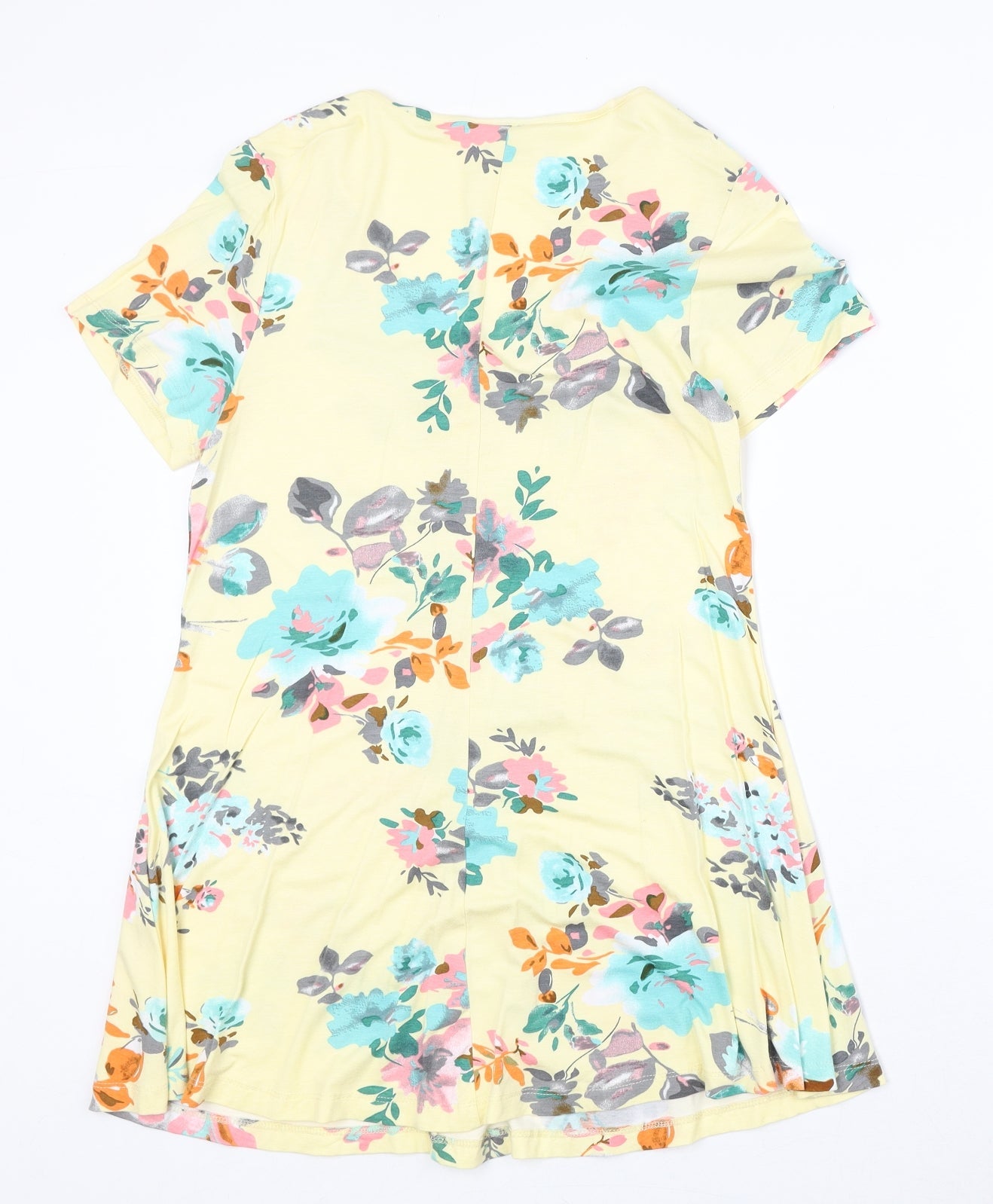 Gina Benotti Womens Yellow Floral Viscose Trapeze & Swing Size M V-Neck Pullover
