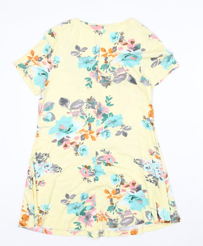 Gina Benotti Womens Yellow Floral Viscose Trapeze & Swing Size M V-Neck Pullover