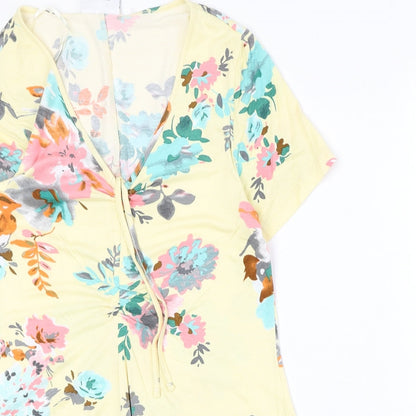Gina Benotti Womens Yellow Floral Viscose Trapeze & Swing Size M V-Neck Pullover
