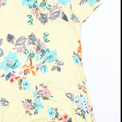 Gina Benotti Womens Yellow Floral Viscose Trapeze & Swing Size M V-Neck Pullover