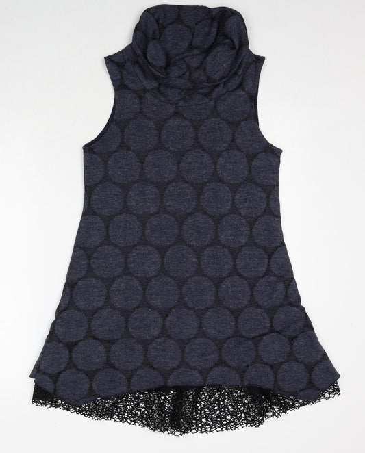 Apricot Womens Blue Polka Dot Polyester Trapeze & Swing Size 8 Roll Neck Pullover