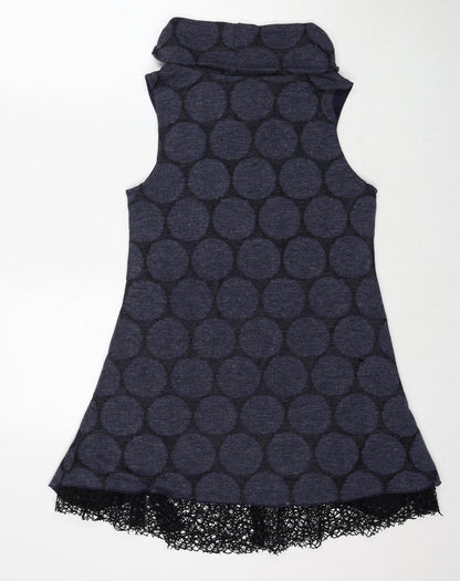 Apricot Womens Blue Polka Dot Polyester Trapeze & Swing Size 8 Roll Neck Pullover