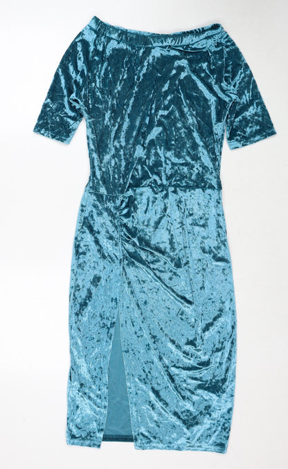 Preworn Womens Blue Polyester Bodycon Size S Boat Neck Pullover