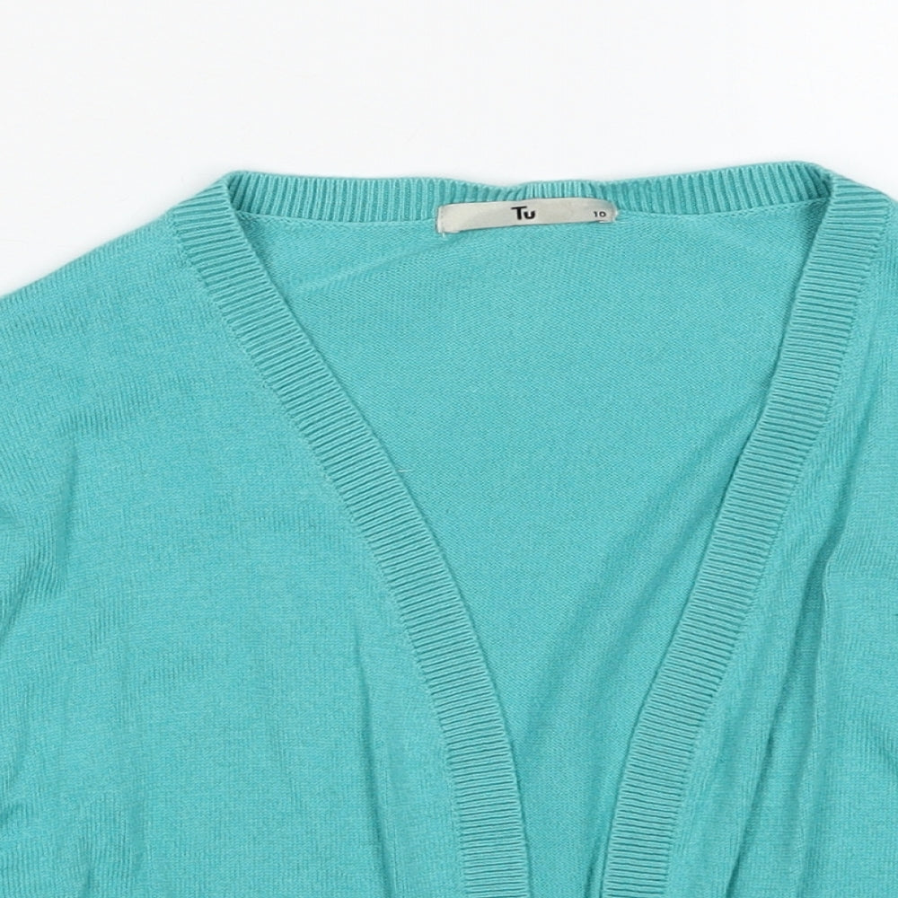 TU Womens Blue V-Neck Cotton Cardigan Jumper Size 10