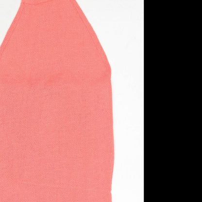 Boohoo Womens Pink Acrylic A-Line Size L Halter Tie