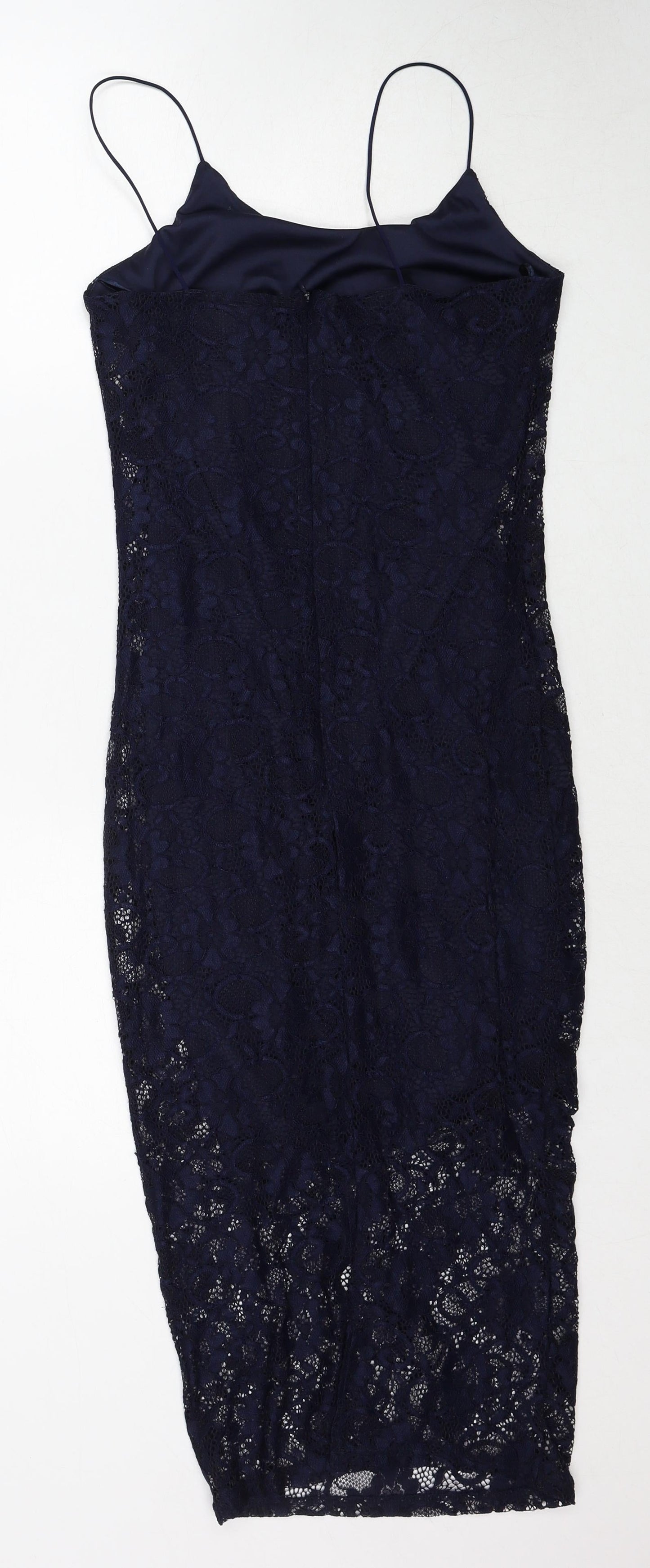 New Look Womens Blue Polyamide Slip Dress Size 8 Round Neck Zip