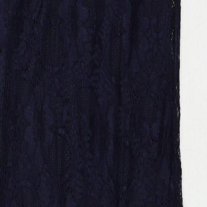 New Look Womens Blue Polyamide Slip Dress Size 8 Round Neck Zip