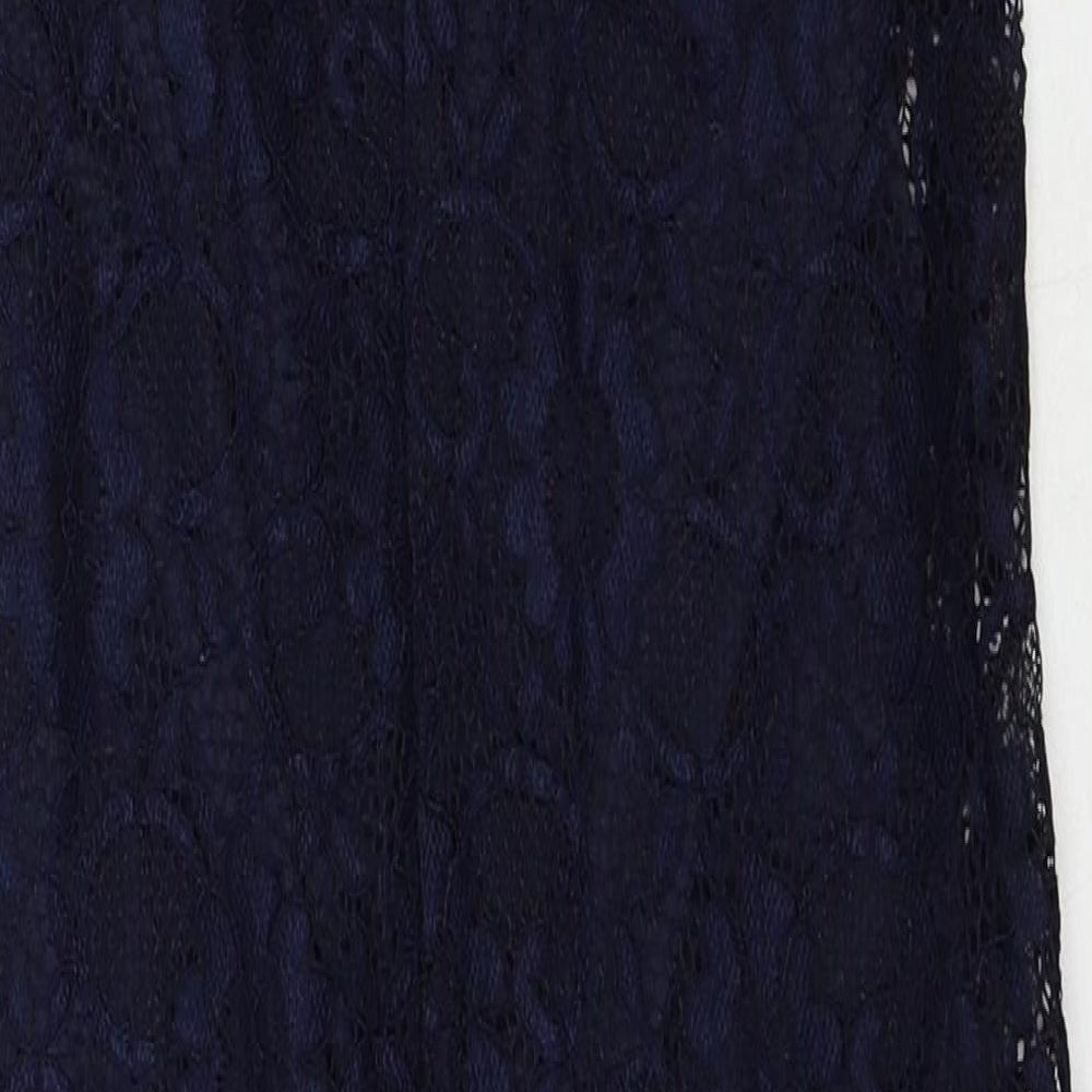 New Look Womens Blue Polyamide Slip Dress Size 8 Round Neck Zip