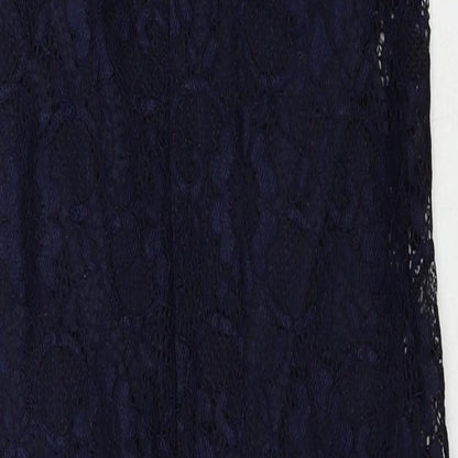 New Look Womens Blue Polyamide Slip Dress Size 8 Round Neck Zip
