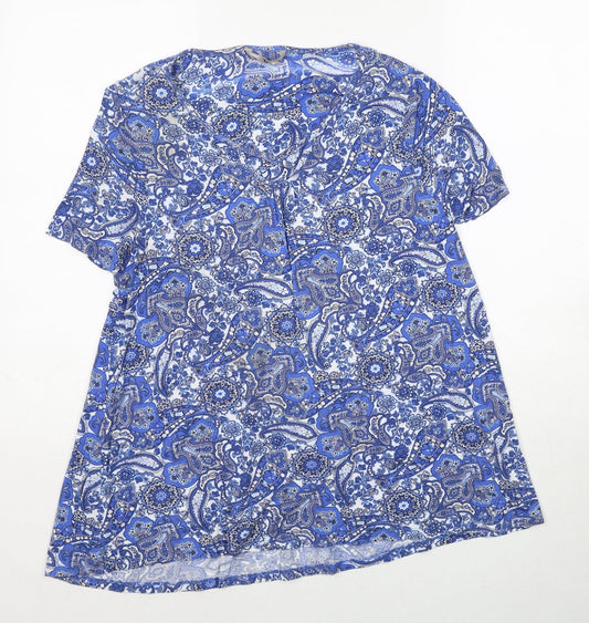 TU Womens Blue Geometric Modal Basic Blouse Size 10 Round Neck