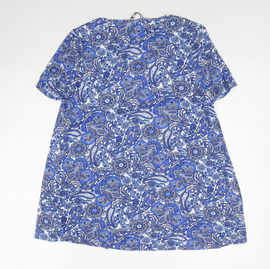 TU Womens Blue Geometric Modal Basic Blouse Size 10 Round Neck