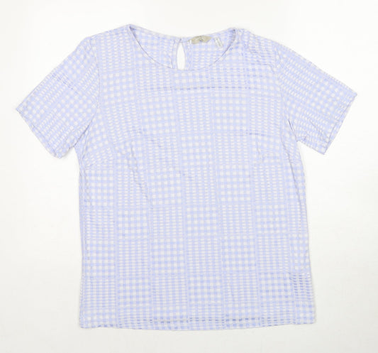 Anthology Womens Blue Geometric Viscose Basic Blouse Size 14 Round Neck