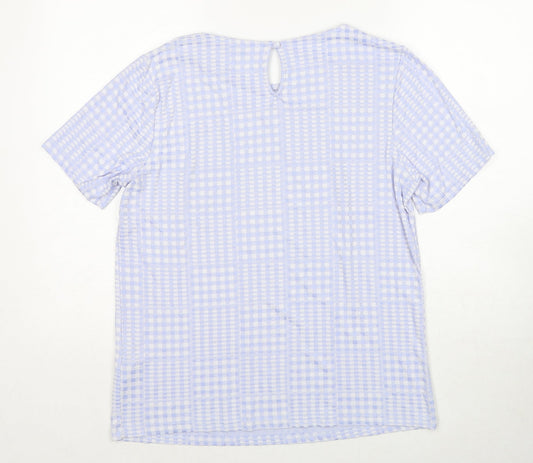 Anthology Womens Blue Geometric Viscose Basic Blouse Size 14 Round Neck