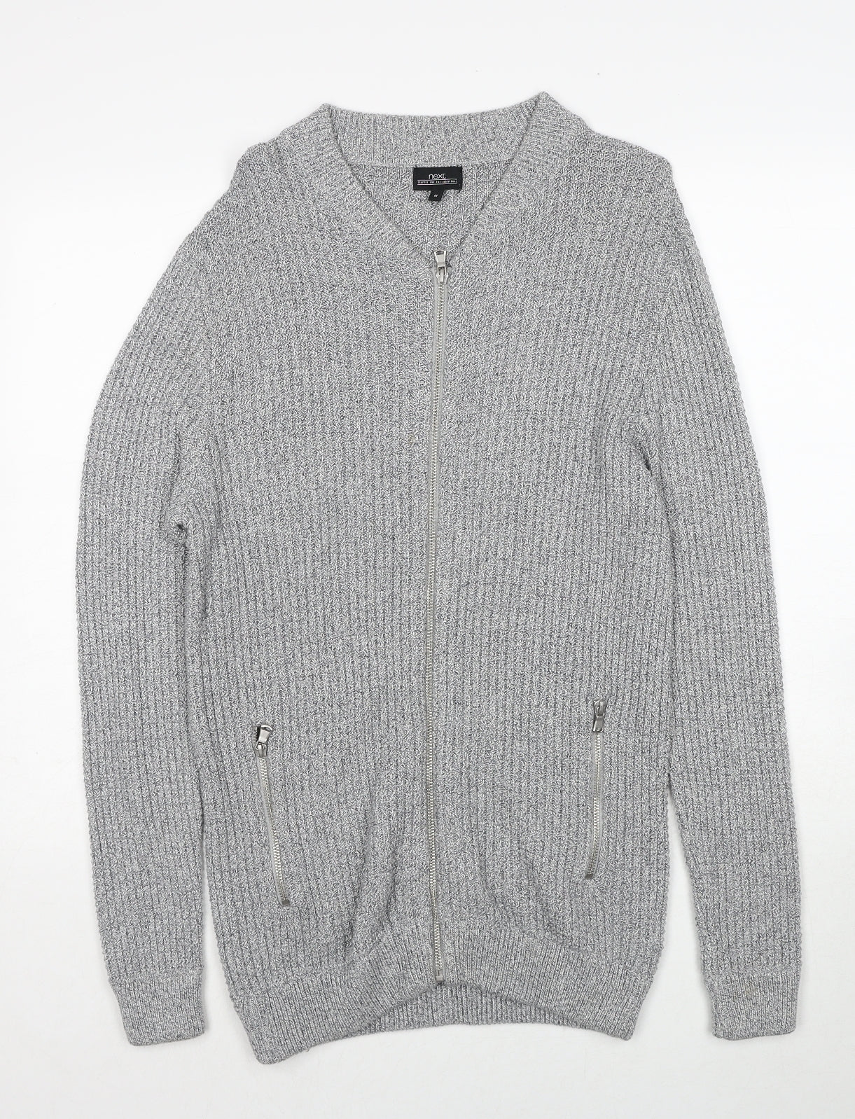NEXT Mens Grey V-Neck Cotton Full Zip Jumper Size M Long Sleeve