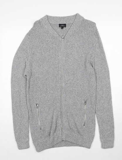 NEXT Mens Grey V-Neck Cotton Full Zip Jumper Size M Long Sleeve