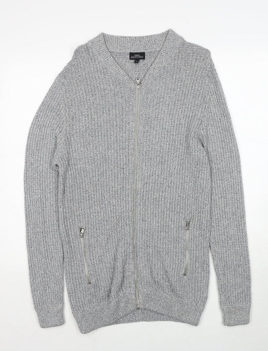 NEXT Mens Grey V-Neck Cotton Full Zip Jumper Size M Long Sleeve