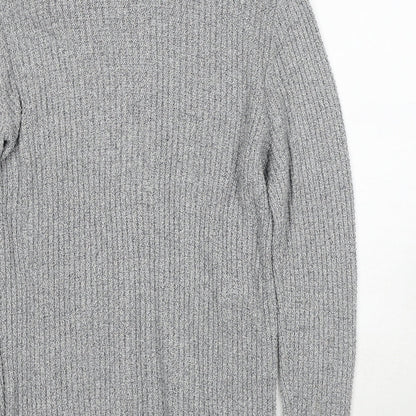 NEXT Mens Grey V-Neck Cotton Full Zip Jumper Size M Long Sleeve