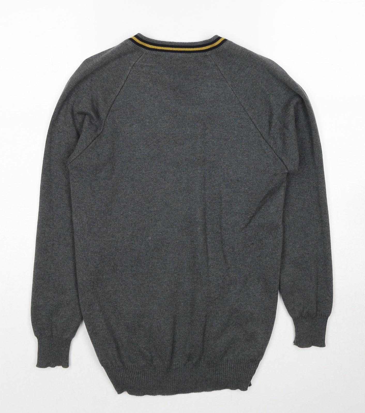 MagicFit Mens Grey V-Neck Cotton Pullover Jumper Size S Long Sleeve