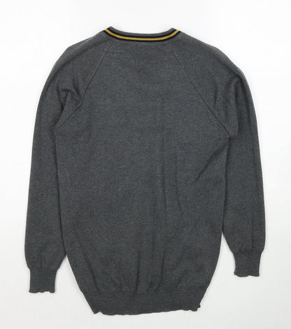 MagicFit Mens Grey V-Neck Cotton Pullover Jumper Size S Long Sleeve