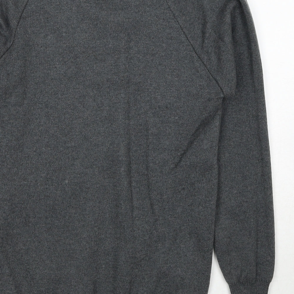 MagicFit Mens Grey V-Neck Cotton Pullover Jumper Size S Long Sleeve