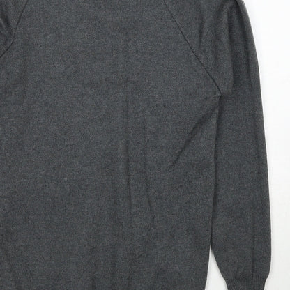 MagicFit Mens Grey V-Neck Cotton Pullover Jumper Size S Long Sleeve