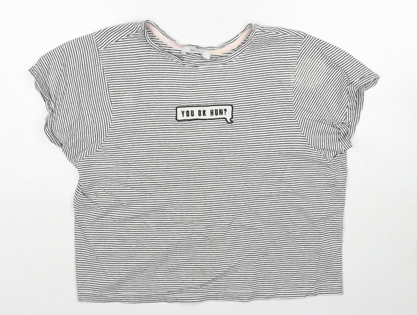 New Look Girls Black Striped Cotton Basic T-Shirt Size M Round Neck Pullover - You Ok Hun?