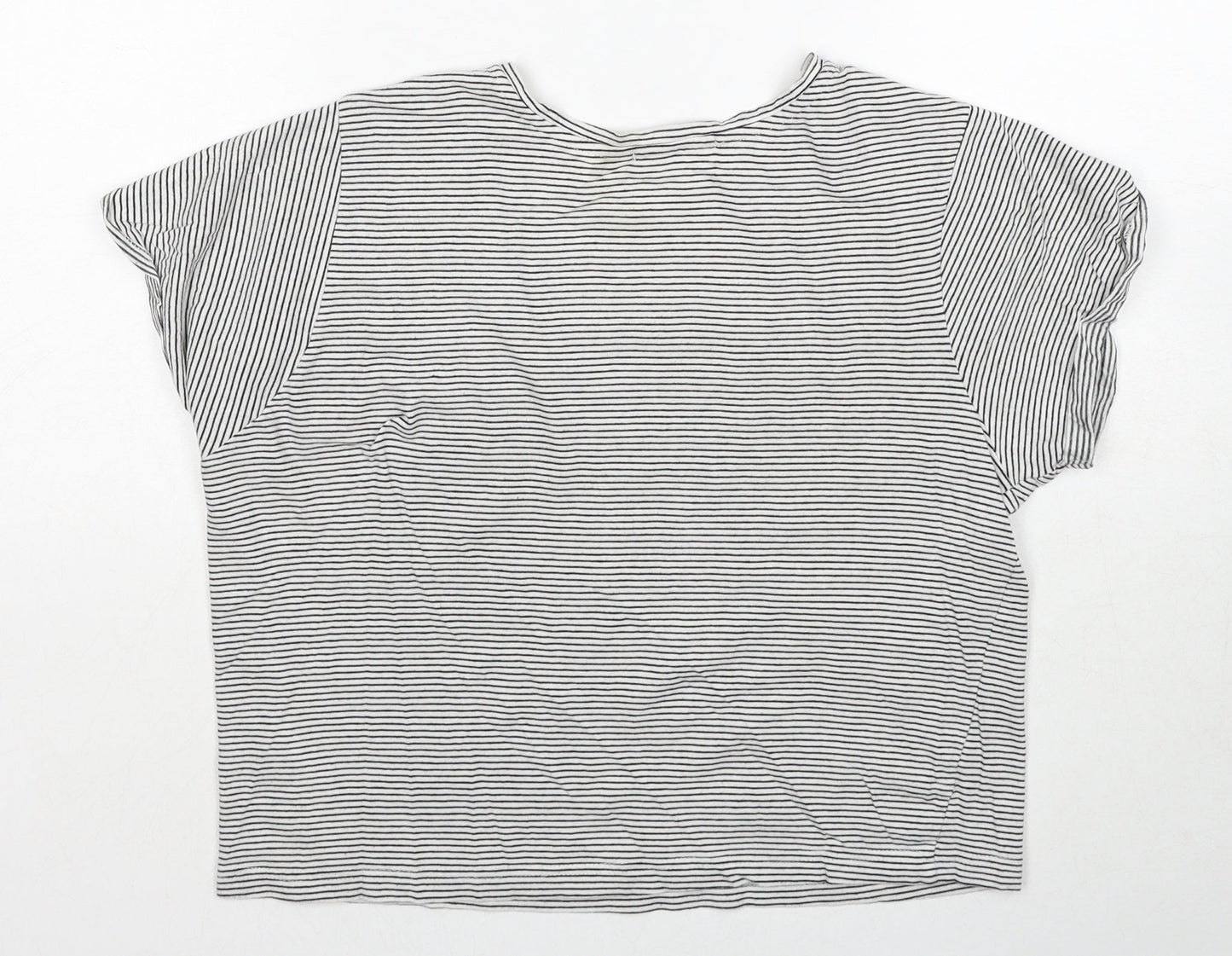 New Look Girls Black Striped Cotton Basic T-Shirt Size M Round Neck Pullover - You Ok Hun?