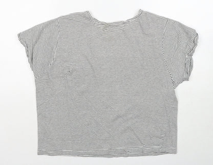 New Look Girls Black Striped Cotton Basic T-Shirt Size M Round Neck Pullover - You Ok Hun?