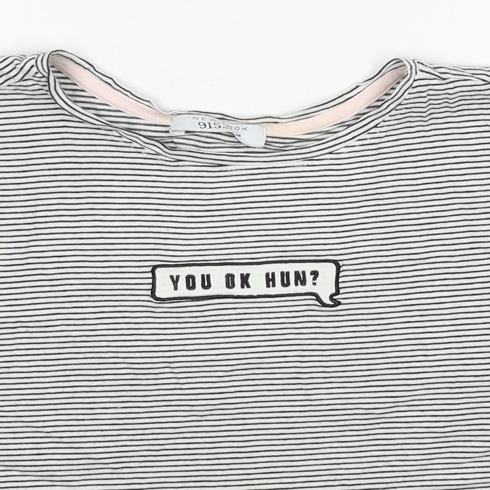 New Look Girls Black Striped Cotton Basic T-Shirt Size M Round Neck Pullover - You Ok Hun?