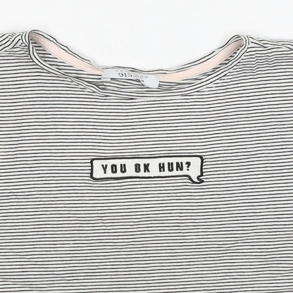 New Look Girls Black Striped Cotton Basic T-Shirt Size M Round Neck Pullover - You Ok Hun?