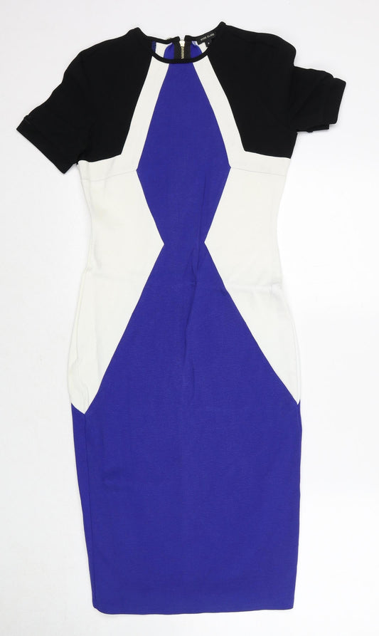River Island Womens Multicoloured Colourblock Viscose Pencil Dress Size 8 Round Neck Zip
