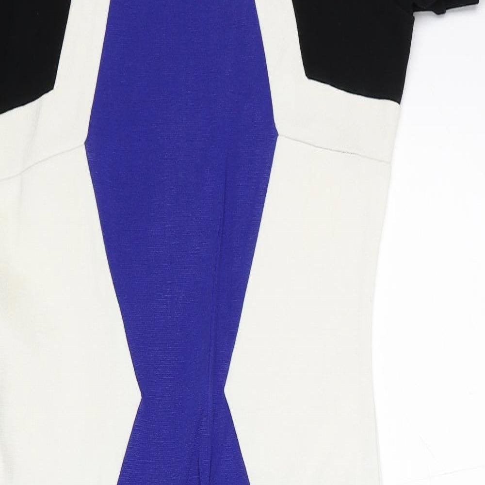 River Island Womens Multicoloured Colourblock Viscose Pencil Dress Size 8 Round Neck Zip