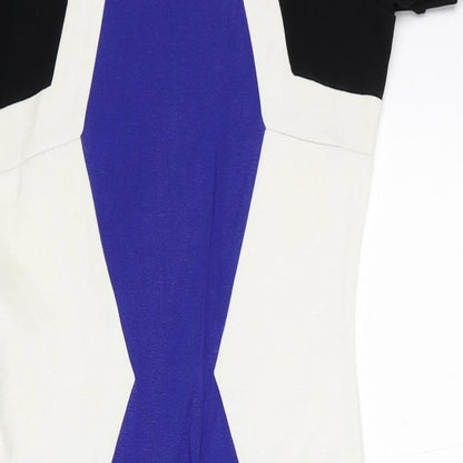 River Island Womens Multicoloured Colourblock Viscose Pencil Dress Size 8 Round Neck Zip
