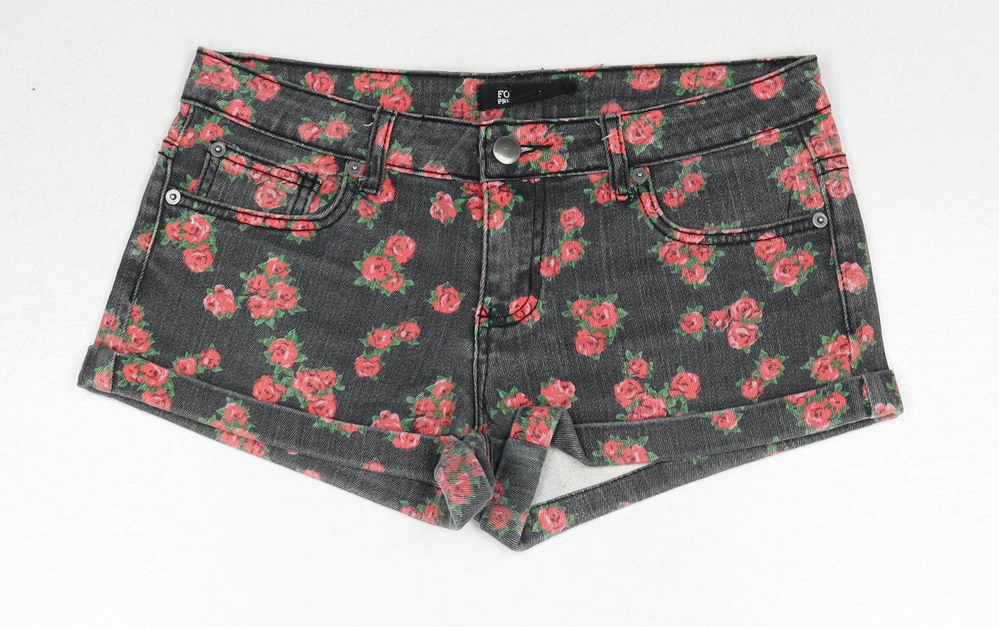 FOREVER 21 Womens Black Floral Cotton Mom Shorts Size 27 in Regular Zip