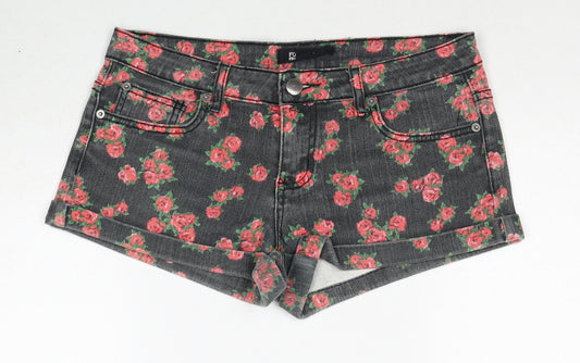 FOREVER 21 Womens Black Floral Cotton Mom Shorts Size 27 in Regular Zip