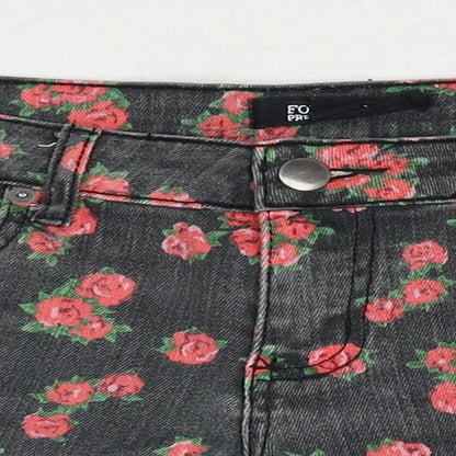 FOREVER 21 Womens Black Floral Cotton Mom Shorts Size 27 in Regular Zip