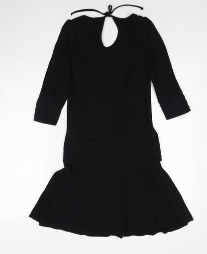 H&M Womens Black Cotton A-Line Size 8 Scoop Neck Tie