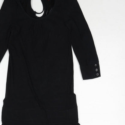 H&M Womens Black Cotton A-Line Size 8 Scoop Neck Tie