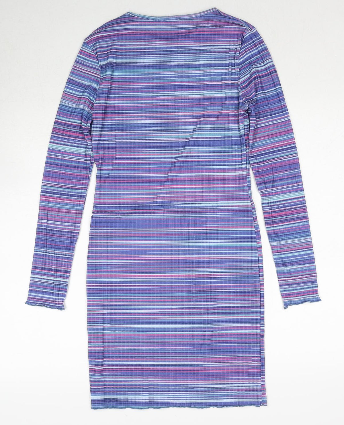 Mode-ll Womens Purple Striped Polyester A-Line Size 12 Round Neck