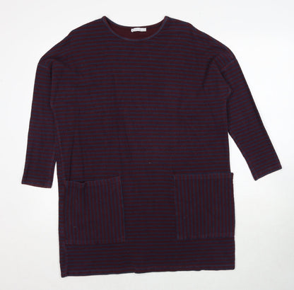 Zara Womens Red Striped Polyester Jumper Dress Size S Round Neck Pullover